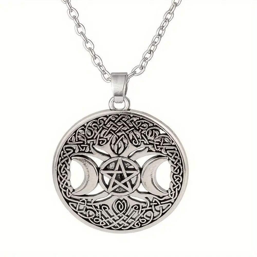Tree Of Life Celtic Moon Star Pendant Stainless Steel Unisex Necklace